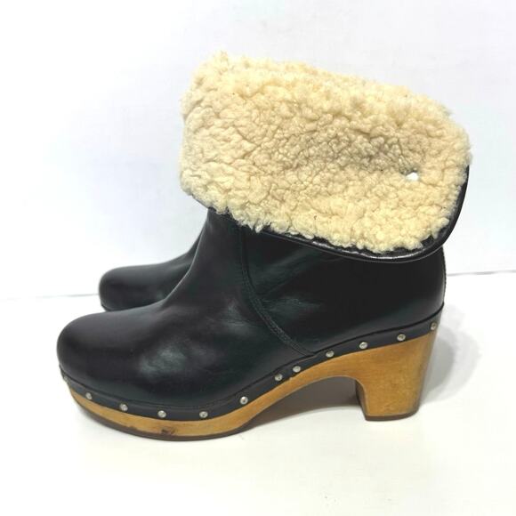 Ugg Lynnea 1958 Women’s Black Leather Wool Lined Heeled Boots Size 7 - Picture 3 of 12